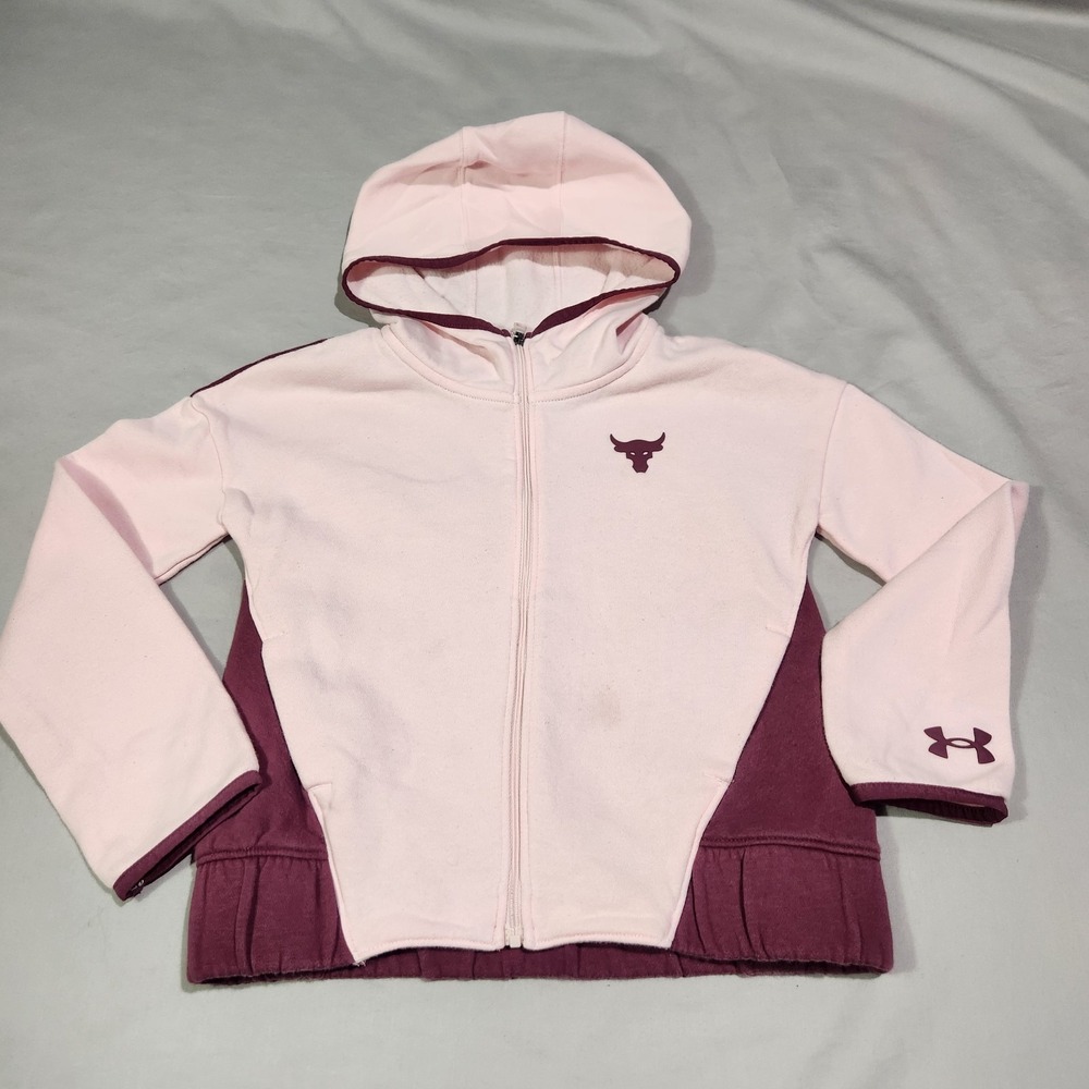 Youth Under Armour Project Rock Fleece Pink Zip Up Hoodie Jacket Youth XS Girls